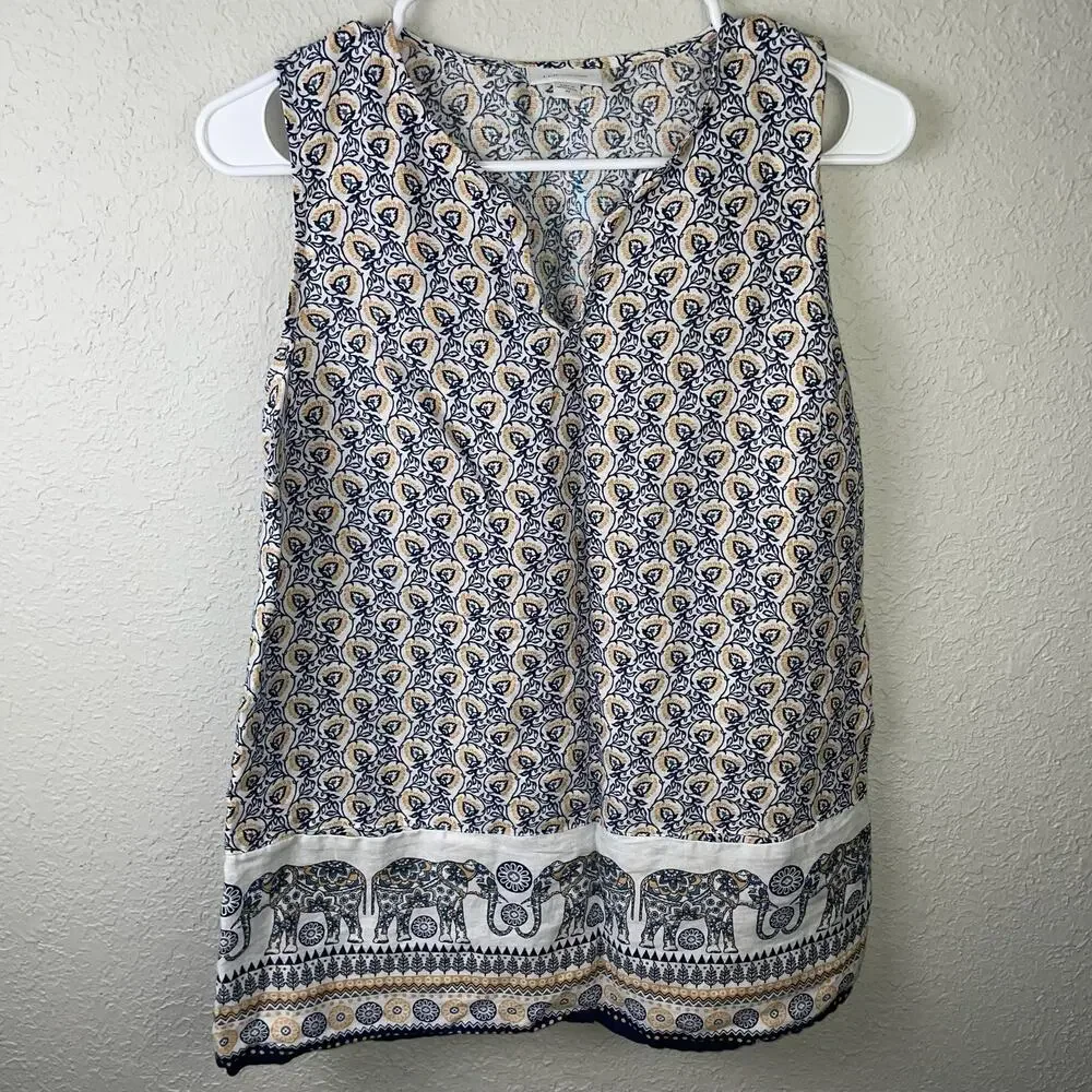 J Jill Linen Top Tank Top‎ Animal Design 100% Linen